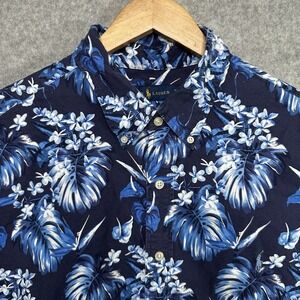 Ralph Lauren Hawaiian Shirt Blue Button Up Cotton Floral Tropical Mens XXL